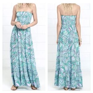 Lulus XL Tropical Tango Periwinkle Blue Strapless Floral Print Maxi Dress